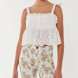 Urban Outfitters Women's Adele Eyelet Babydoll Crop Top in White - Size S - NWT